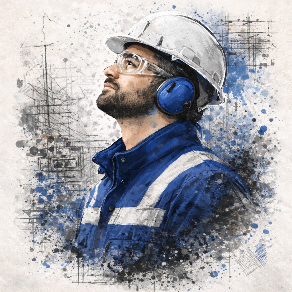 Profissional de engenharia elétrica com equipamentos de segurança