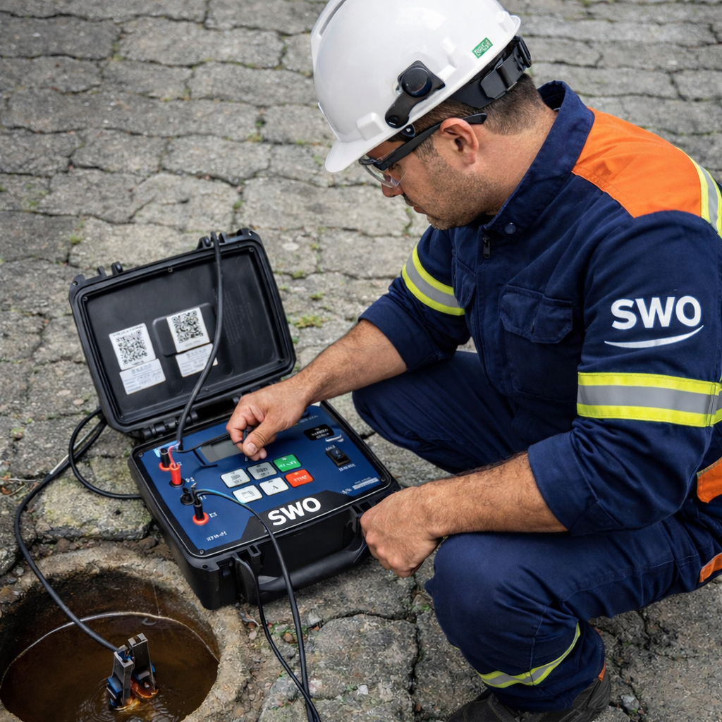 Profissional de engenharia elétrica com equipamentos de segurança